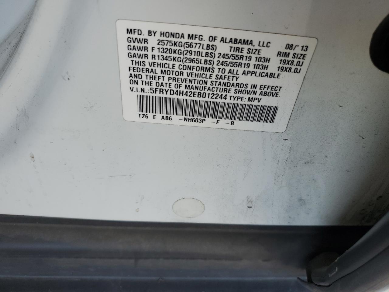 2014 Acura Mdx Technology VIN: 5FRYD4H42EB012244 Lot: 61906514