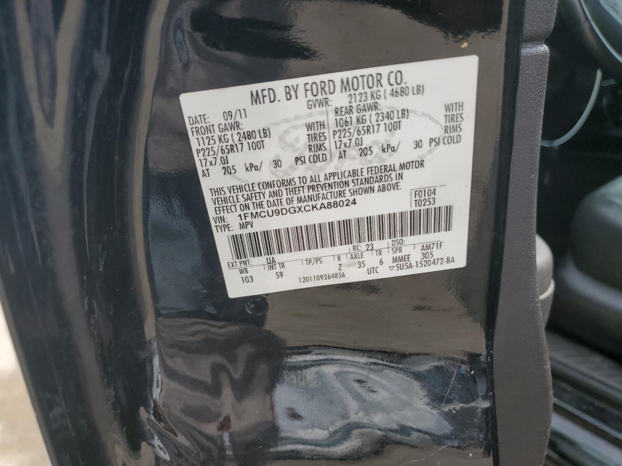 2012 Ford Escape Xlt VIN: 1FMCU9DGXCKA88024 Lot: 63991954