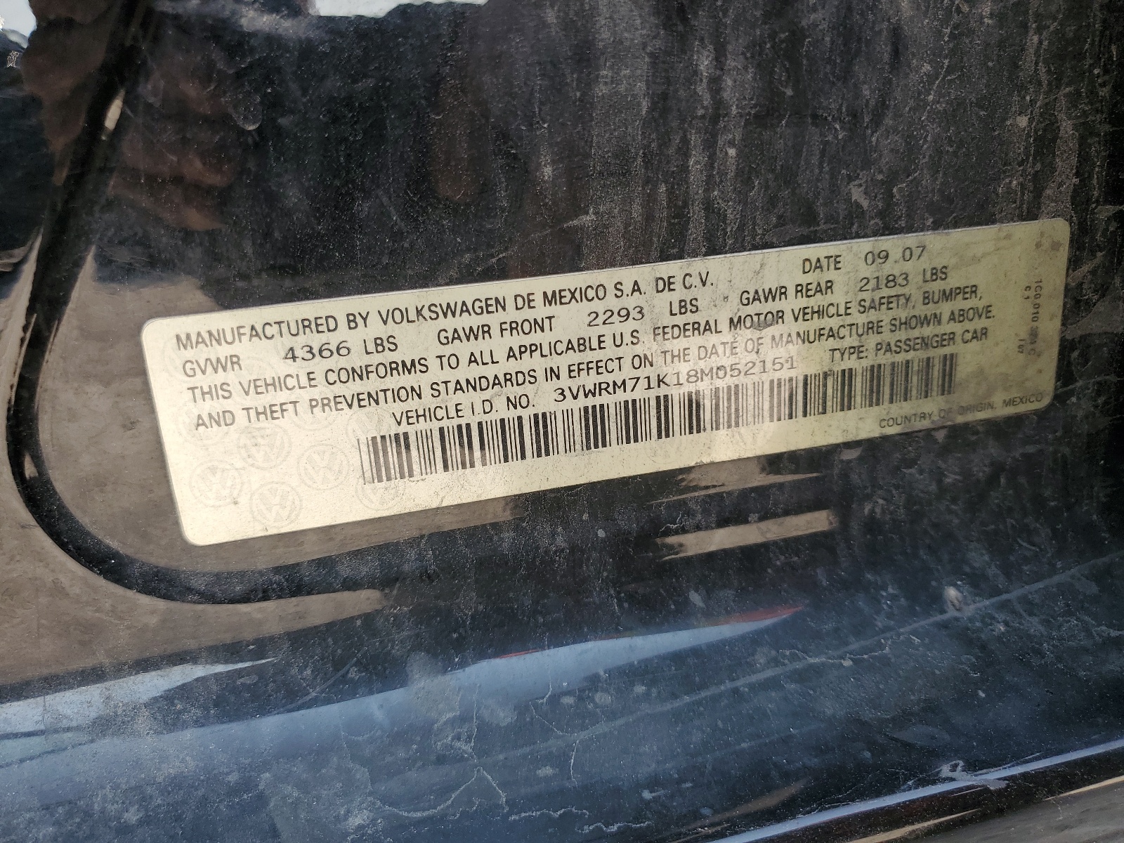 3VWRM71K18M052151 2008 Volkswagen Jetta Se