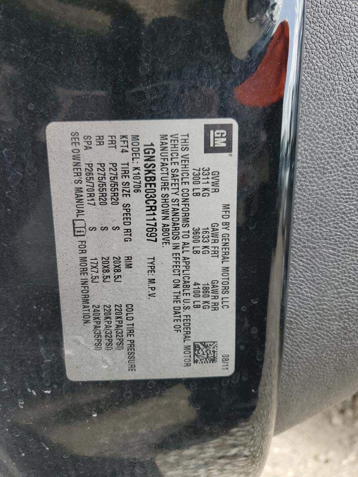 2012 Chevrolet Tahoe K1500 Lt VIN: 1GNSKBE03CR117697 Lot: 63496914