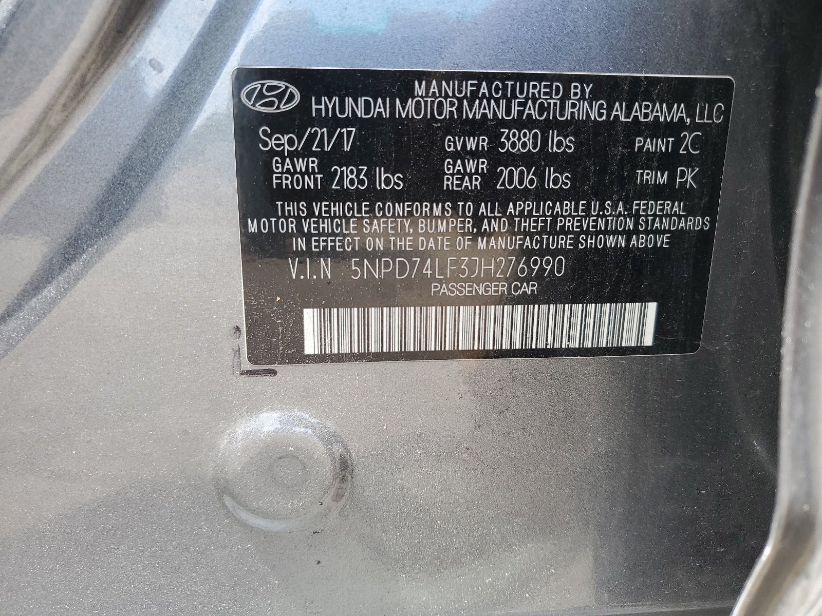 5NPD74LF3JH276990 2018 Hyundai Elantra Se