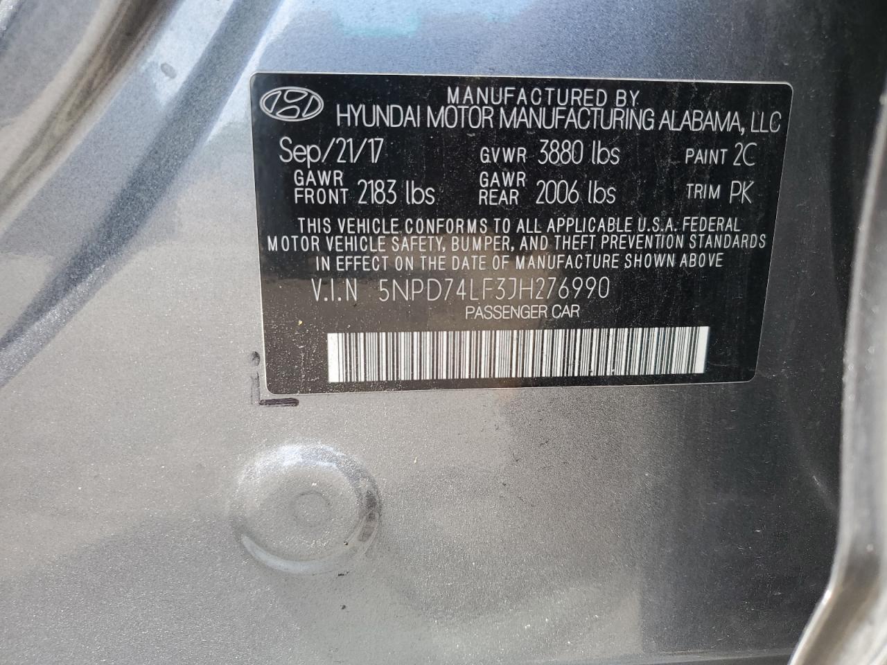 2018 Hyundai Elantra Se VIN: 5NPD74LF3JH276990 Lot: 62981874