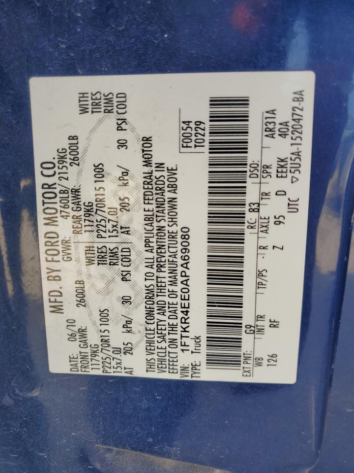 2010 Ford Ranger Super Cab VIN: 1FTKR4EE0APA69080 Lot: 63602894