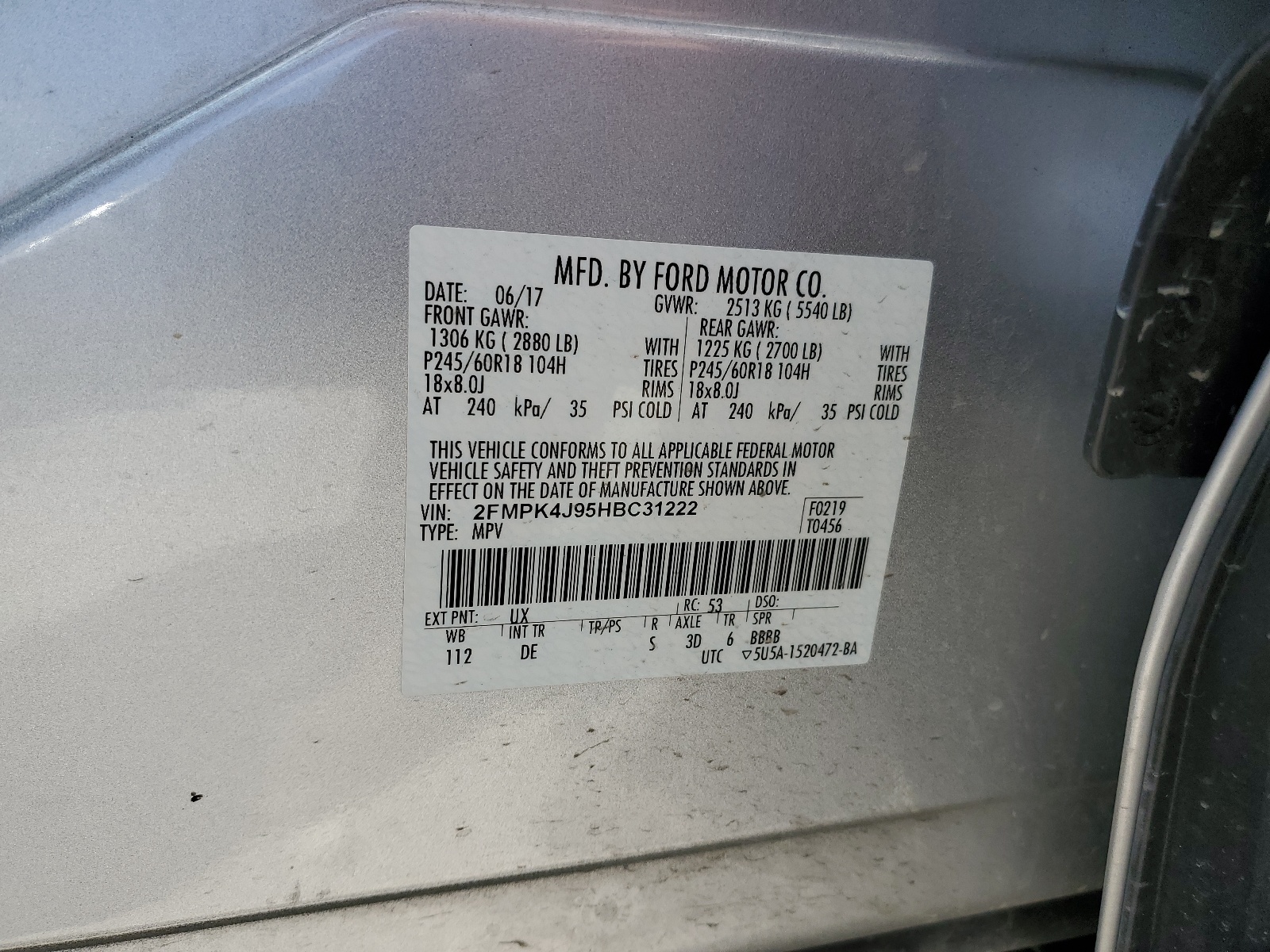 2FMPK4J95HBC31222 2017 Ford Edge Sel