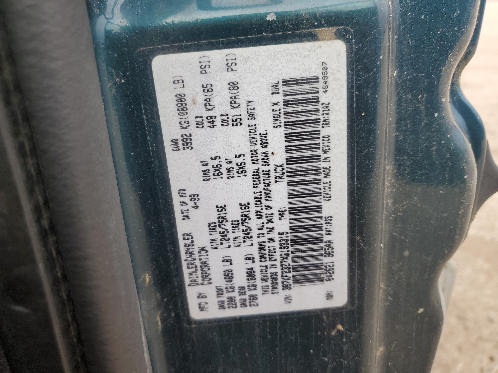 3B7KF23Z7XG193315 1999 Dodge Ram 2500