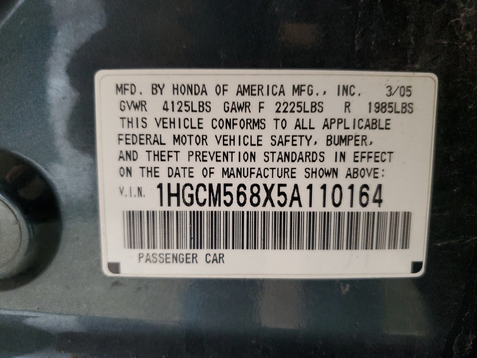 1HGCM568X5A110164 2005 Honda Accord Ex