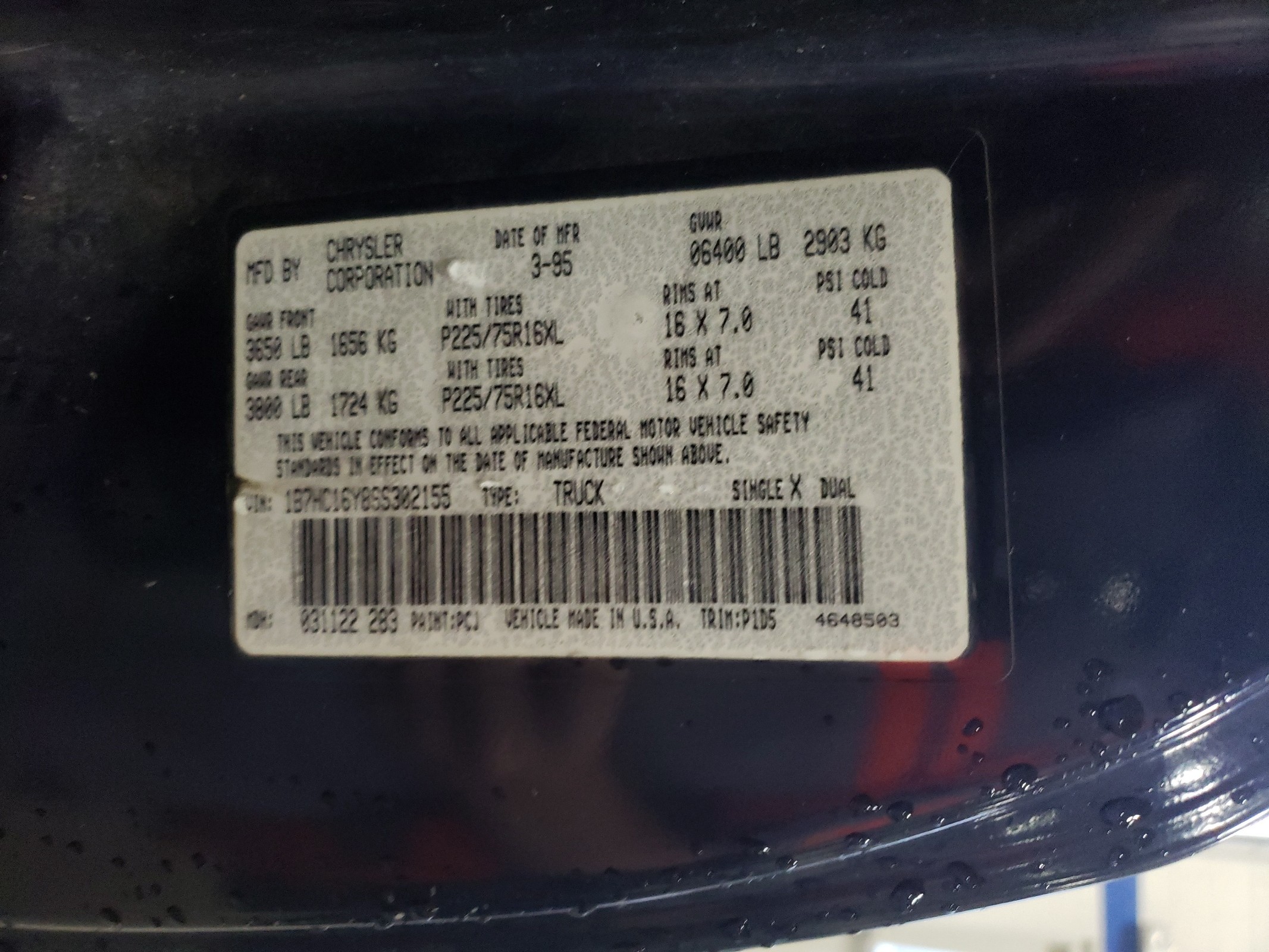 1B7HC16Y8SS302155 1995 Dodge Ram 1500