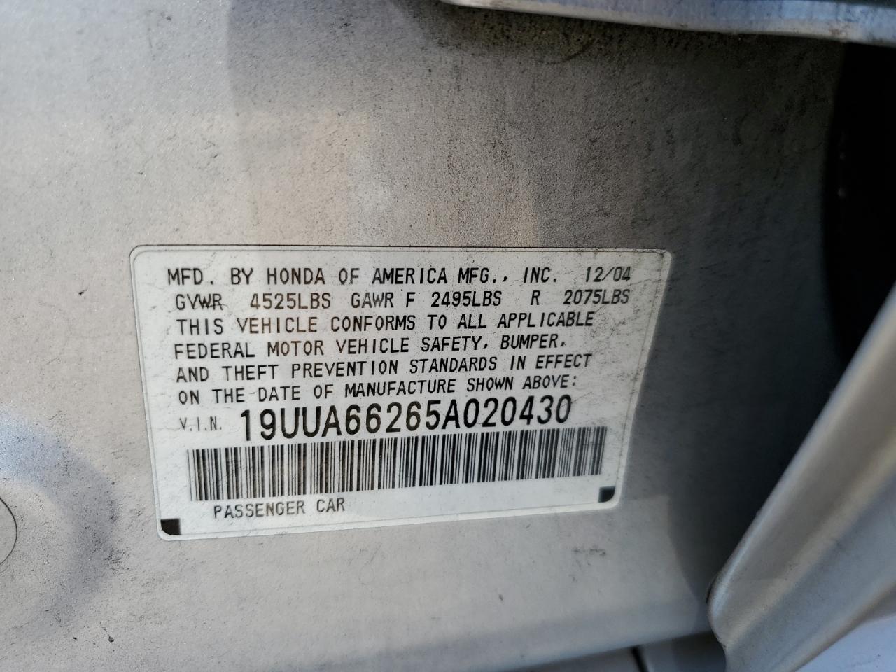 19UUA66265A020430 2005 Acura Tl