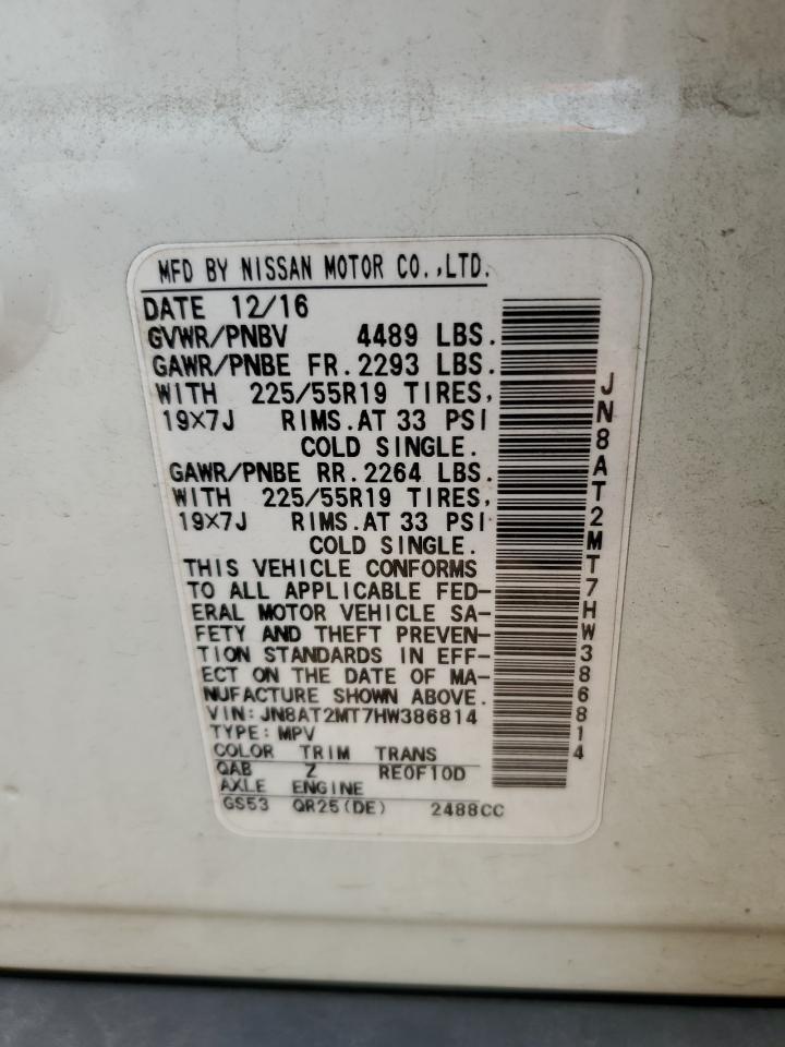 2017 Nissan Rogue S VIN: JN8AT2MT7HW386814 Lot: 64291594