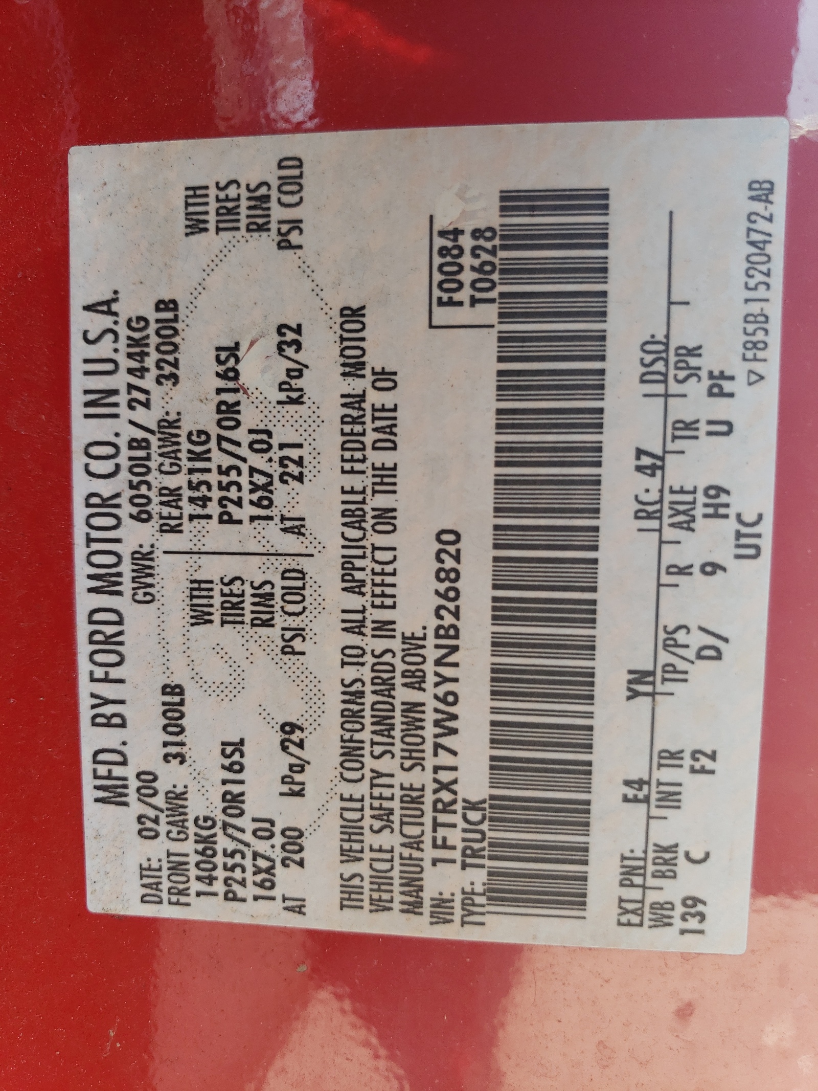 1FTRX17W6YNB26820 2000 Ford F150