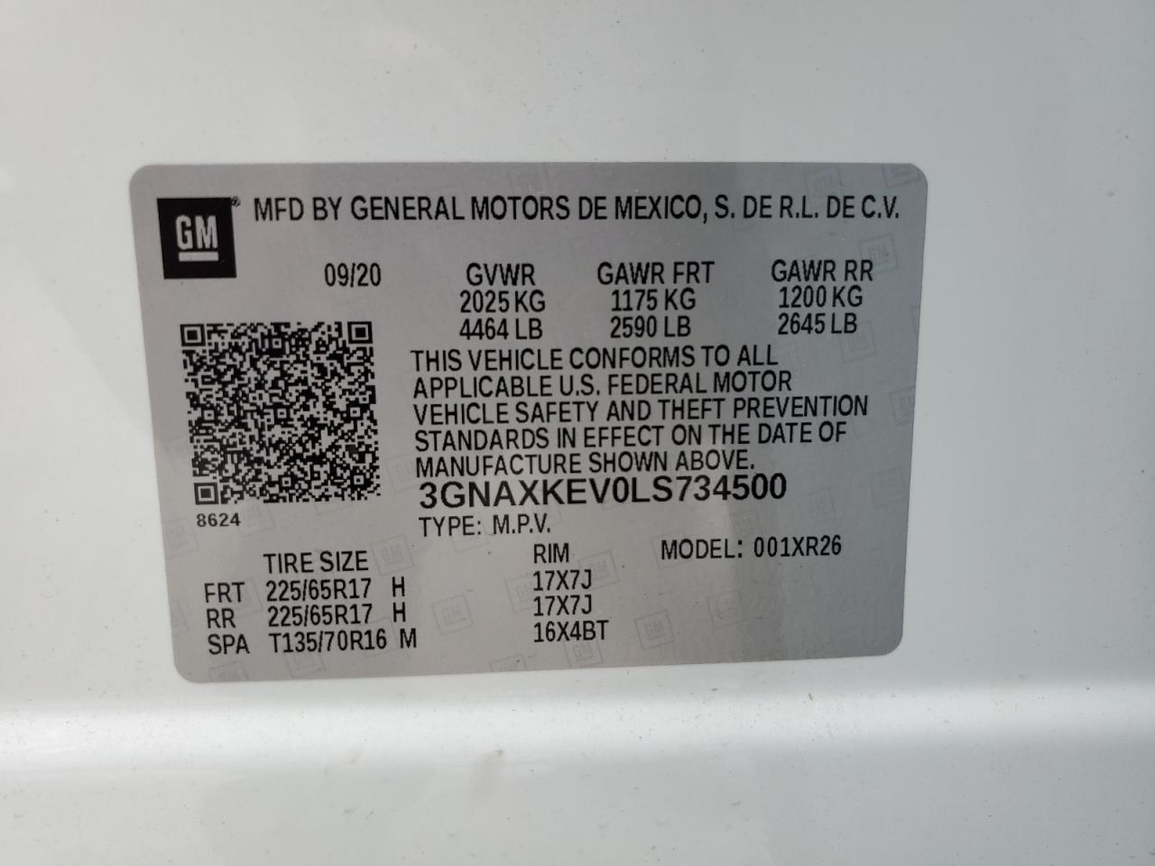 2020 Chevrolet Equinox Lt VIN: 3GNAXKEV0LS734500 Lot: 61138774