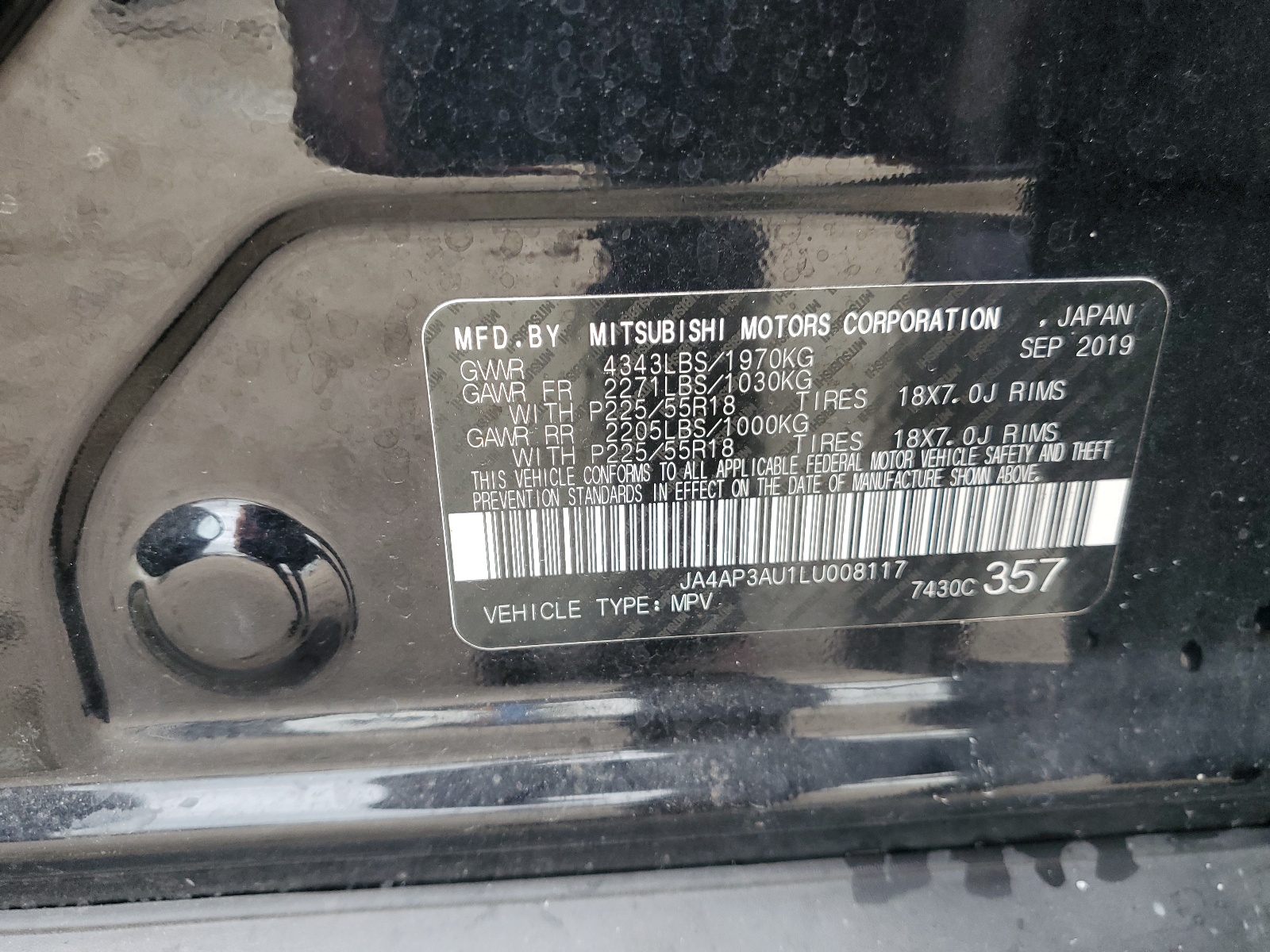 JA4AP3AU1LU008117 2020 Mitsubishi Outlander Sport Es