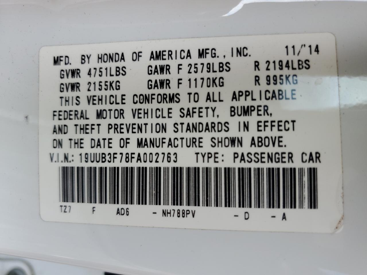 19UUB3F78FA002763 2015 Acura Tlx Advance