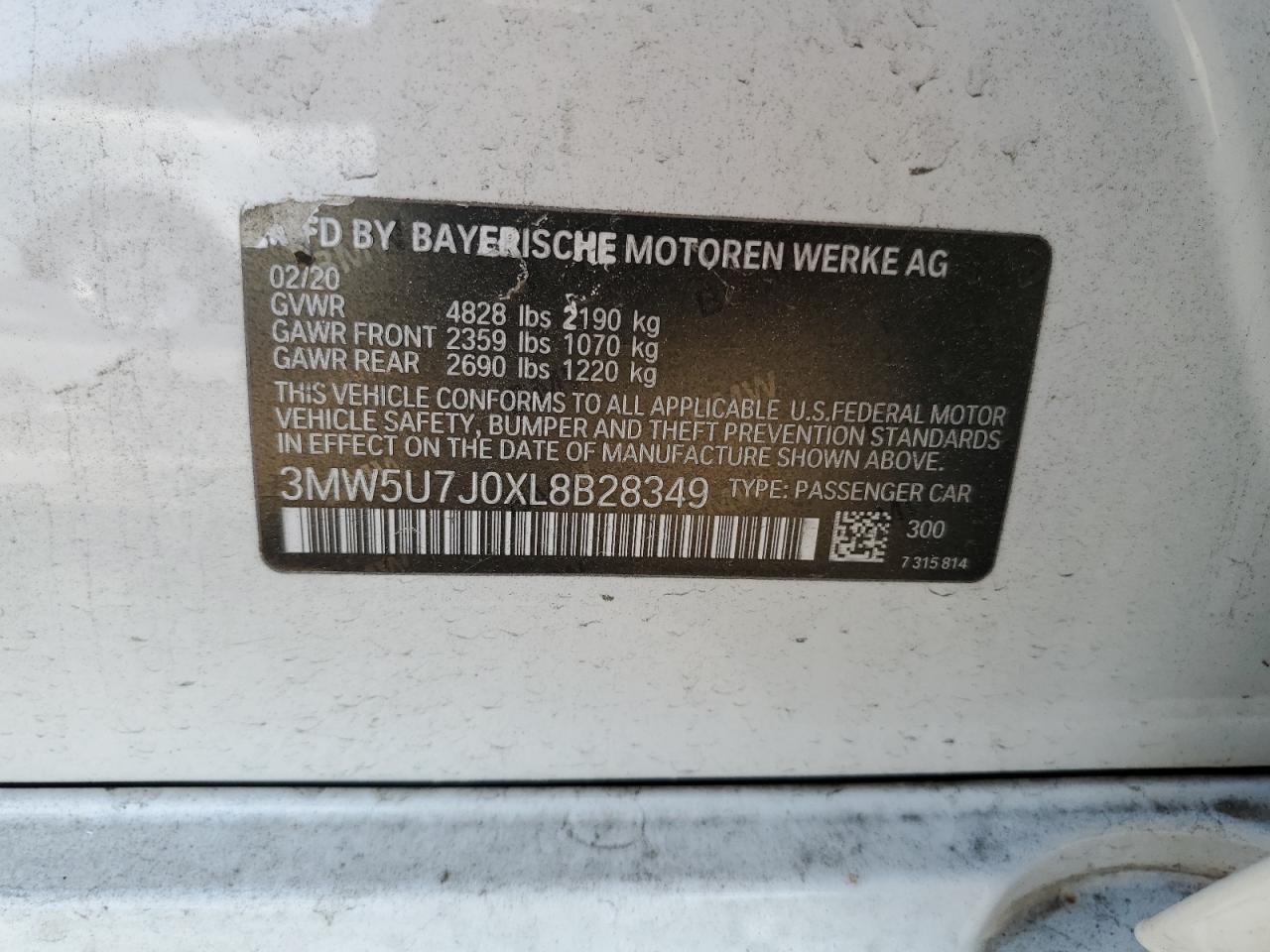 2020 BMW M340I VIN: 3MW5U7J0XL8B28349 Lot: 61287834