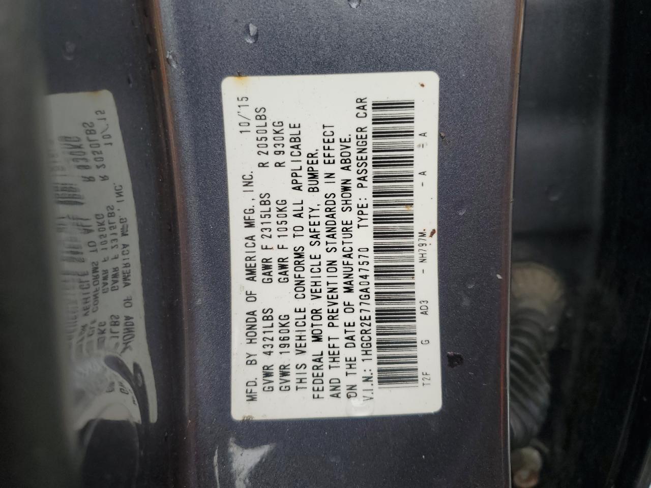 1HGCR2E77GA047570 2016 Honda Accord Ex