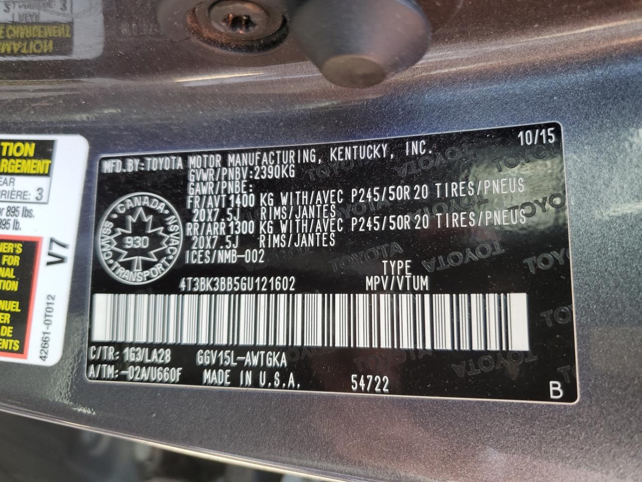 2016 Toyota Venza Xle VIN: 4T3BK3BB5GU121602 Lot: 63522034