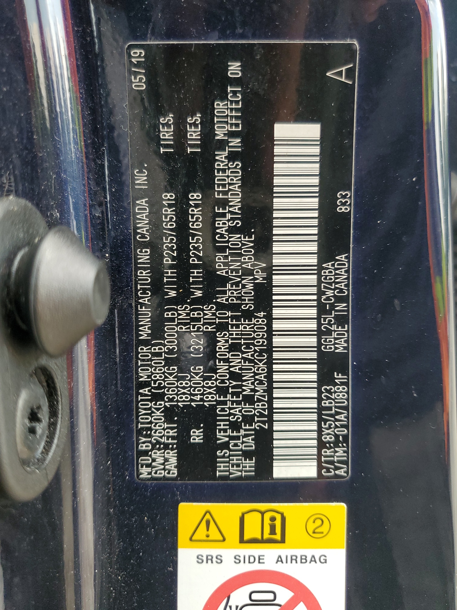 2T2BZMCA6KC199084 2019 Lexus Rx 350 Base