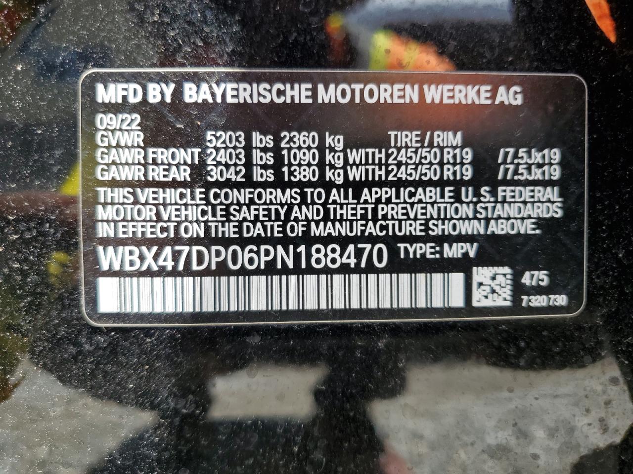 2023 BMW X3 Sdrive30I VIN: WBX47DP06PN188470 Lot: 61459144