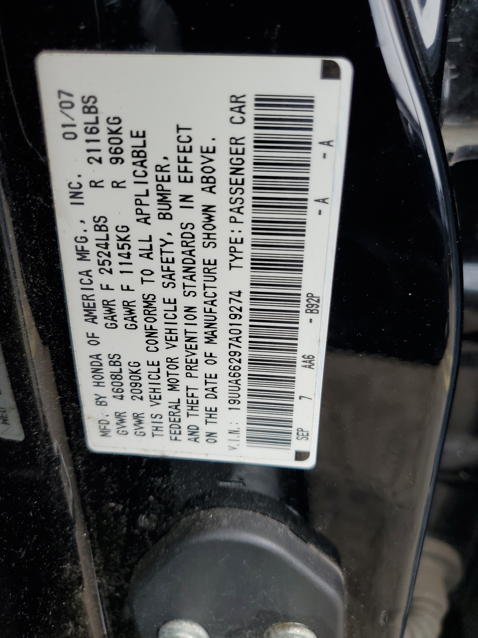 19UUA66297A019274 2007 Acura Tl