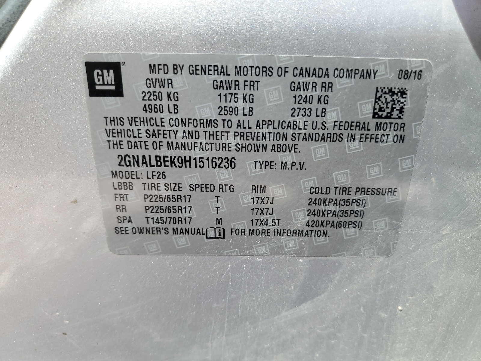 2GNALBEK9H1516236 2017 Chevrolet Equinox Ls