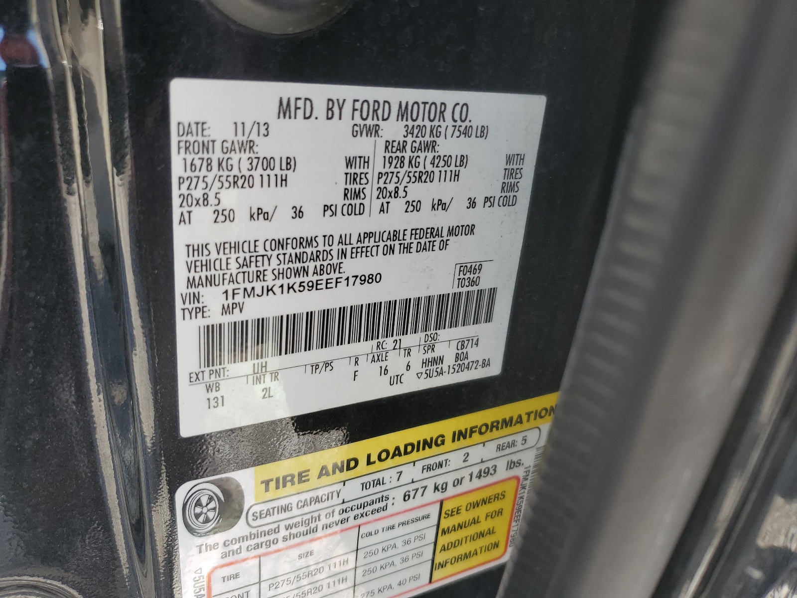 1FMJK1K59EEF17980 2014 Ford Expedition El Limited