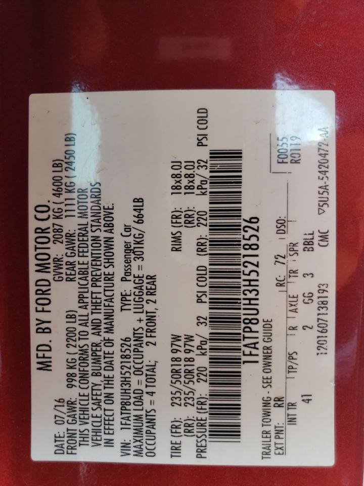 2017 Ford Mustang VIN: 1FATP8UH3H5218526 Lot: 62694144