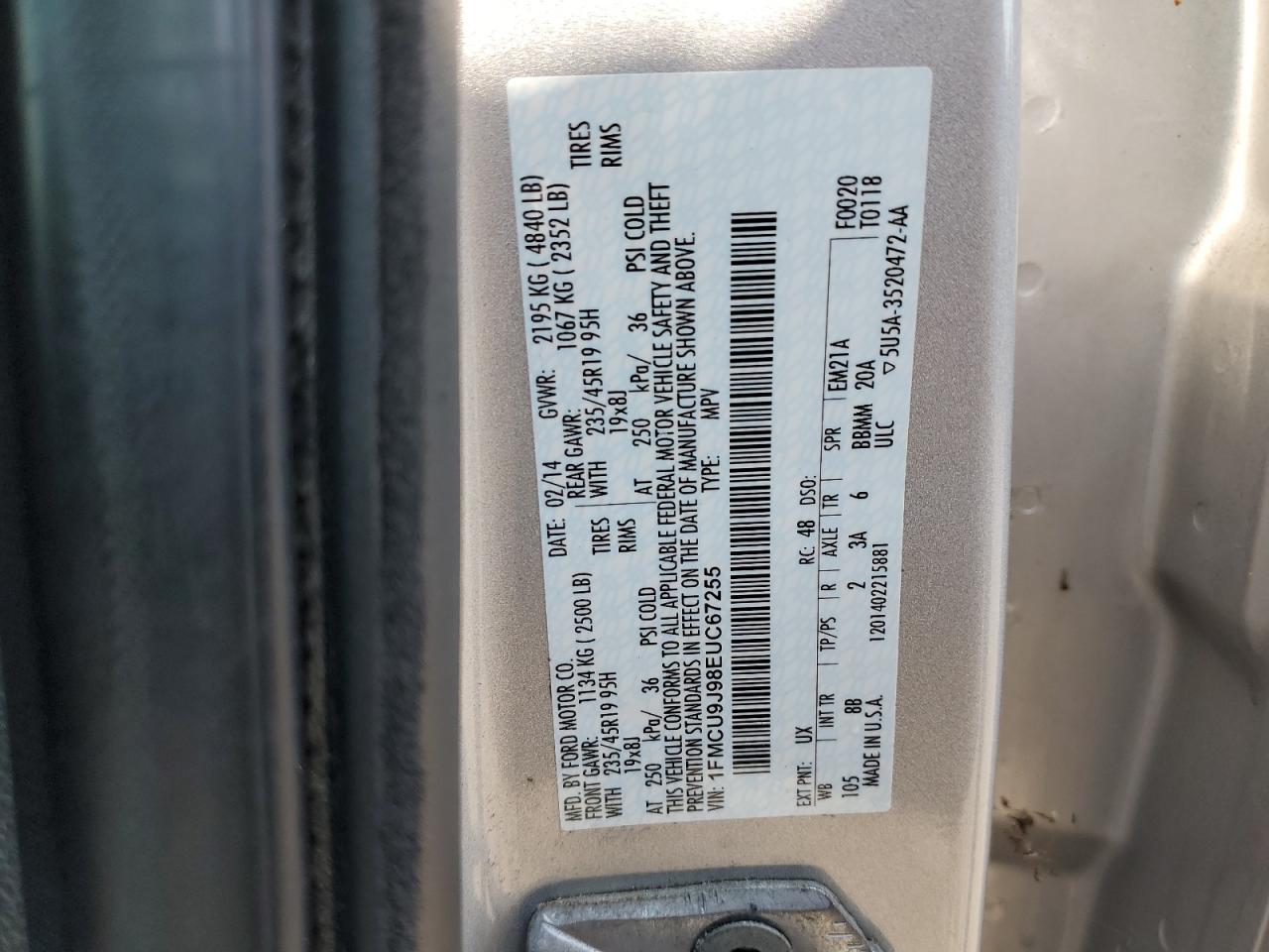 1FMCU9J98EUC67255 2014 Ford Escape Titanium