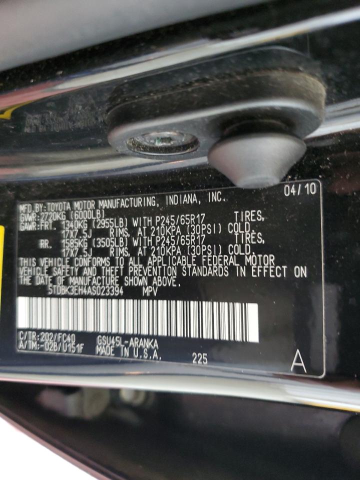 2010 Toyota Highlander VIN: 5TDBK3EH4AS023394 Lot: 64601094