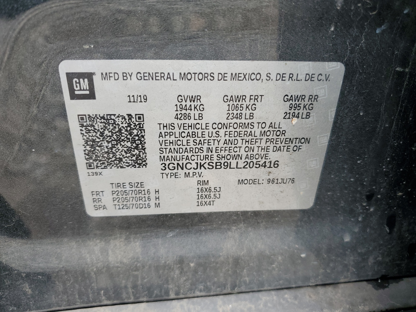 3GNCJKSB9LL205416 2020 Chevrolet Trax Ls