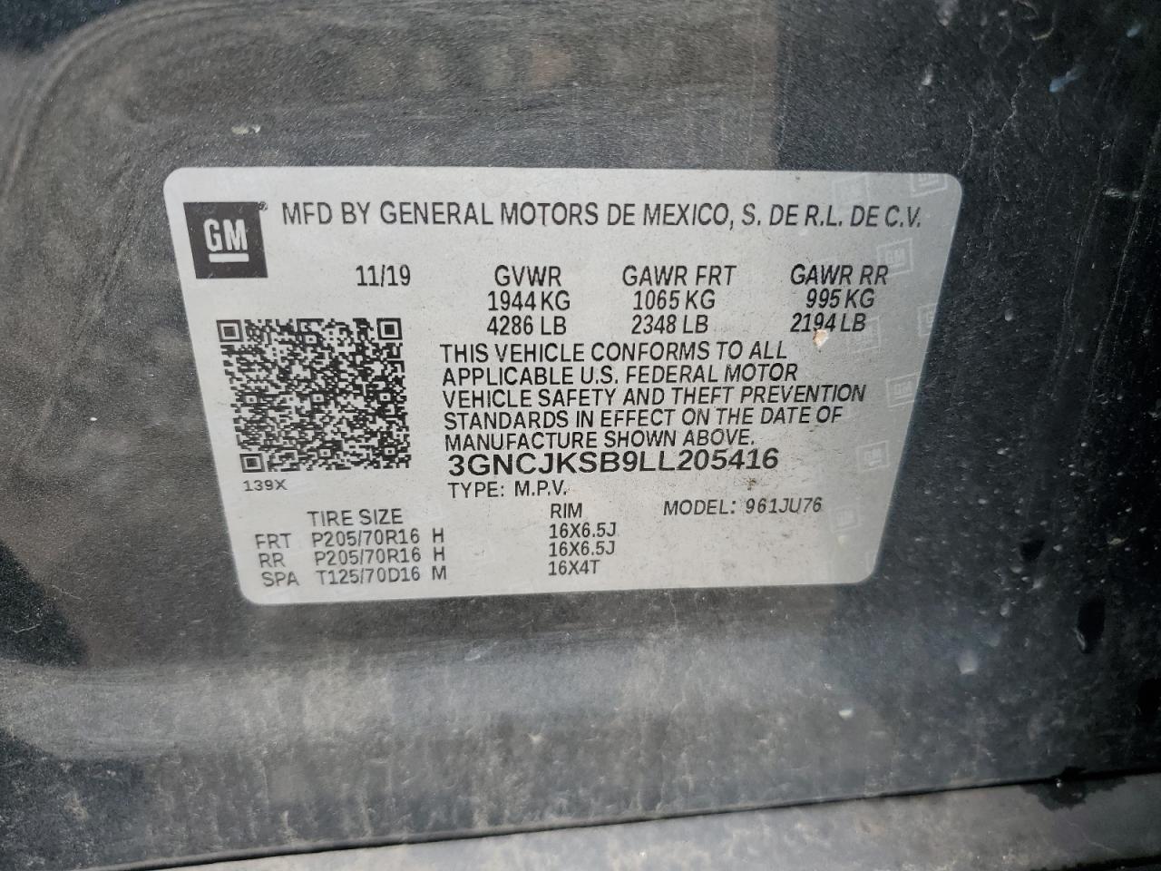 2020 Chevrolet Trax Ls VIN: 3GNCJKSB9LL205416 Lot: 64793764