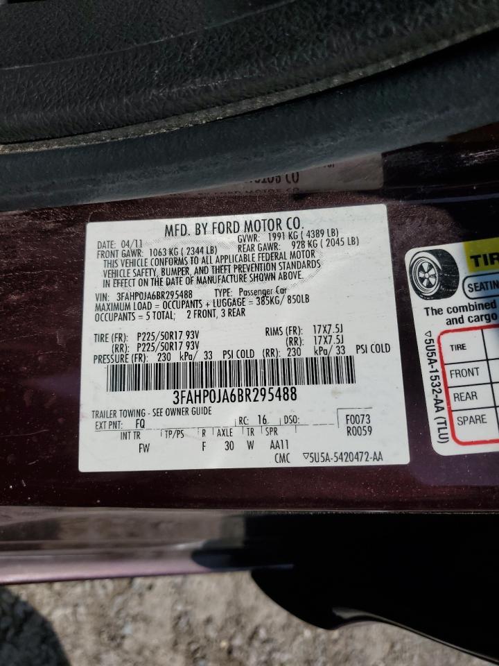 2011 Ford Fusion Sel VIN: 3FAHP0JA6BR295488 Lot: 65348784