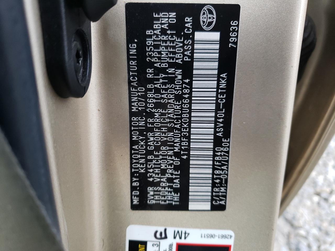 4T1BF3EK0BU664874 2011 Toyota Camry Base