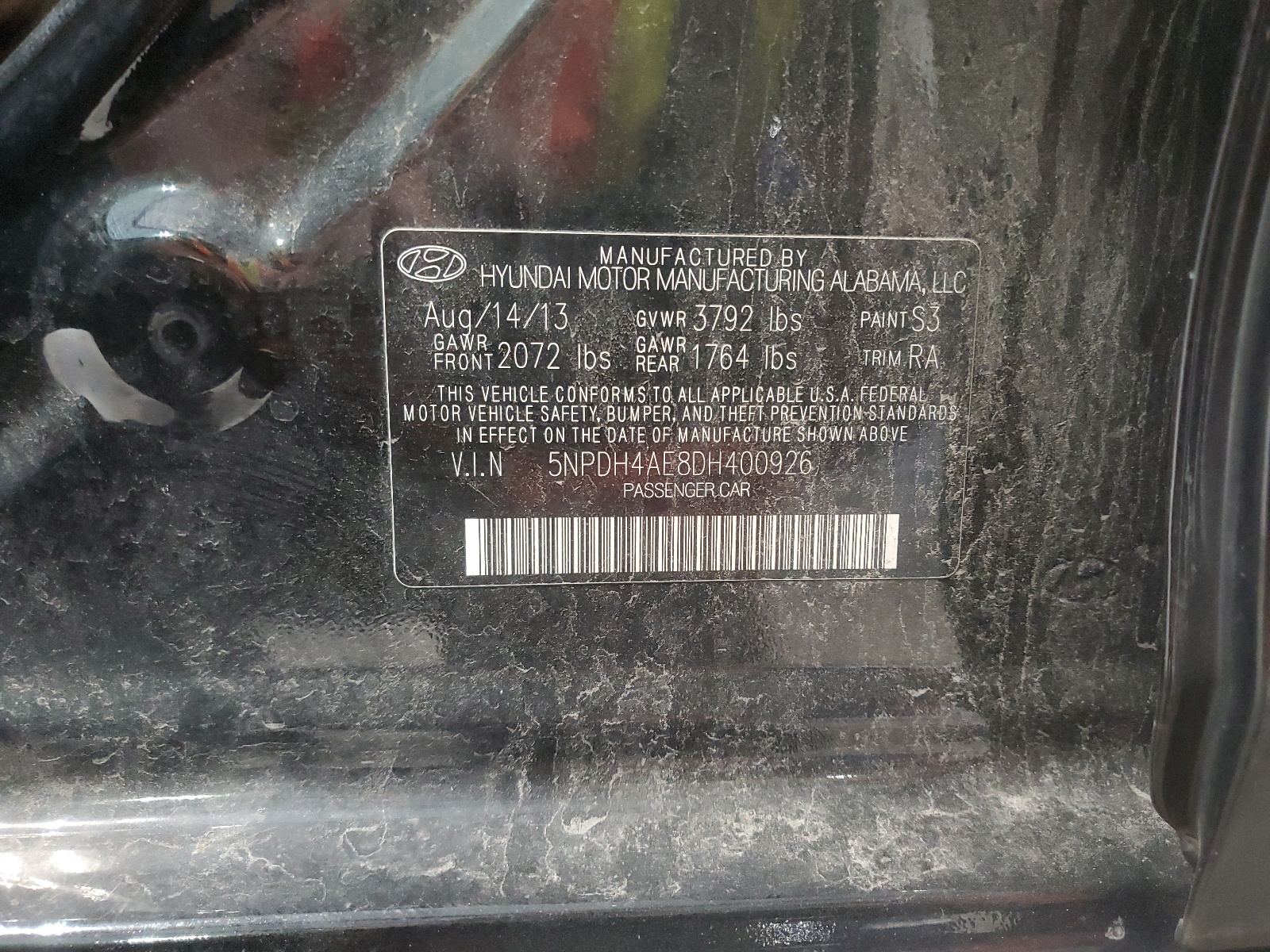 5NPDH4AE8DH400926 2013 Hyundai Elantra Gls