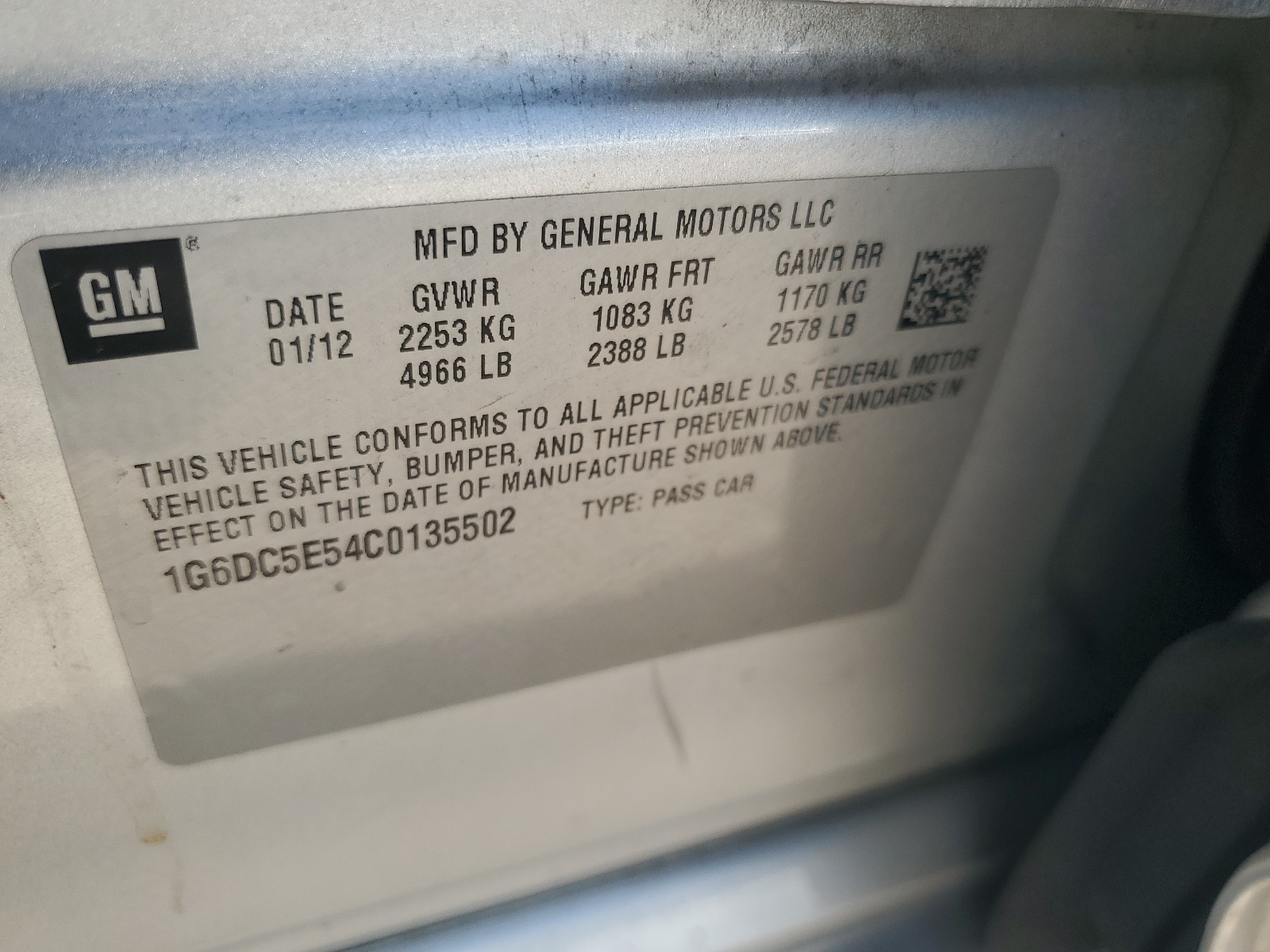 1G6DC5E54C0135502 2012 Cadillac Cts