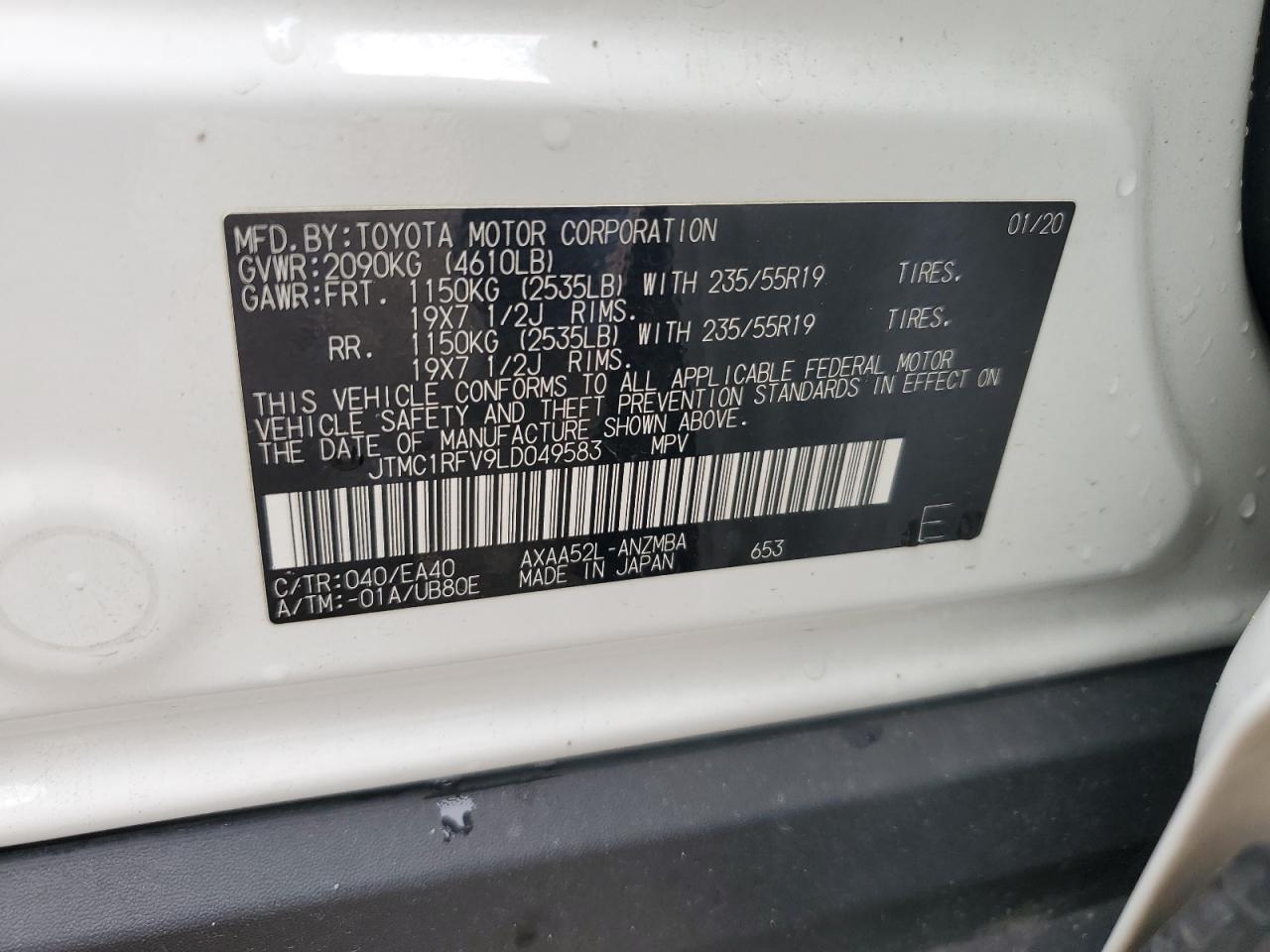 2020 Toyota Rav4 Xle Premium VIN: JTMC1RFV9LD049583 Lot: 63029814