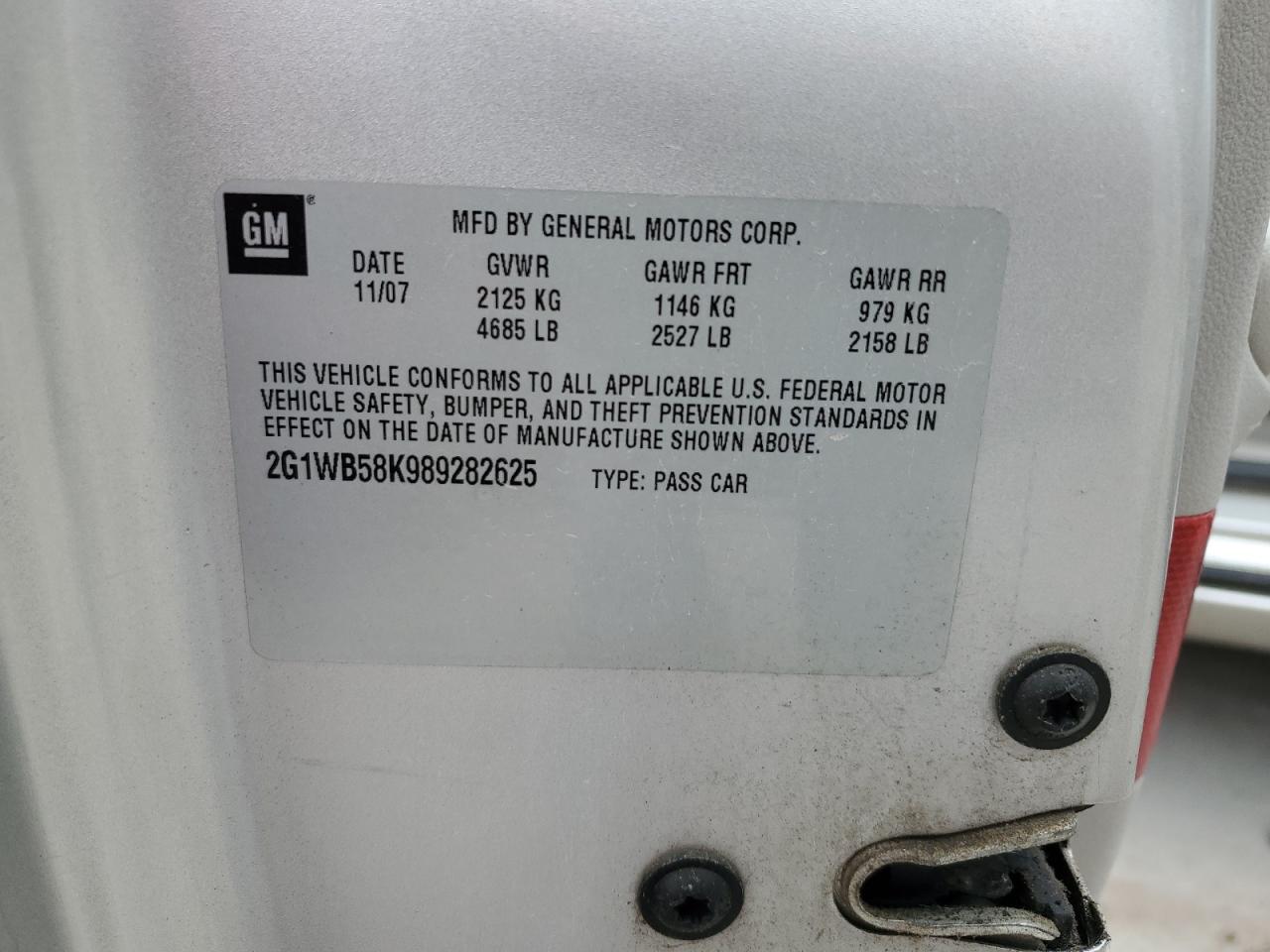 2008 Chevrolet Impala Ls VIN: 2G1WB58K989282625 Lot: 64034434