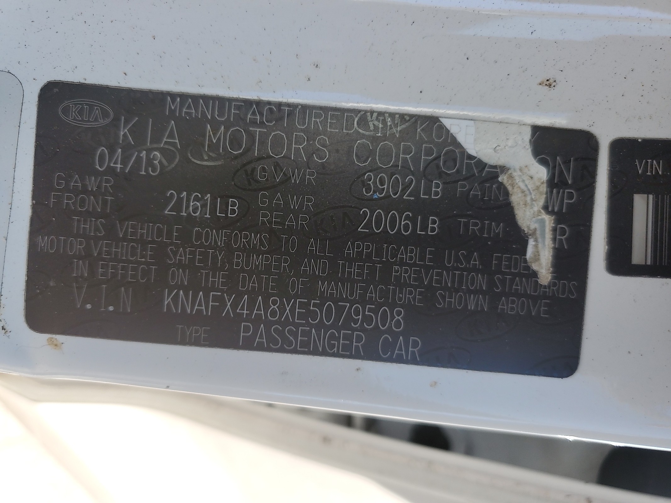 KNAFX4A8XE5079508 2014 Kia Forte Ex