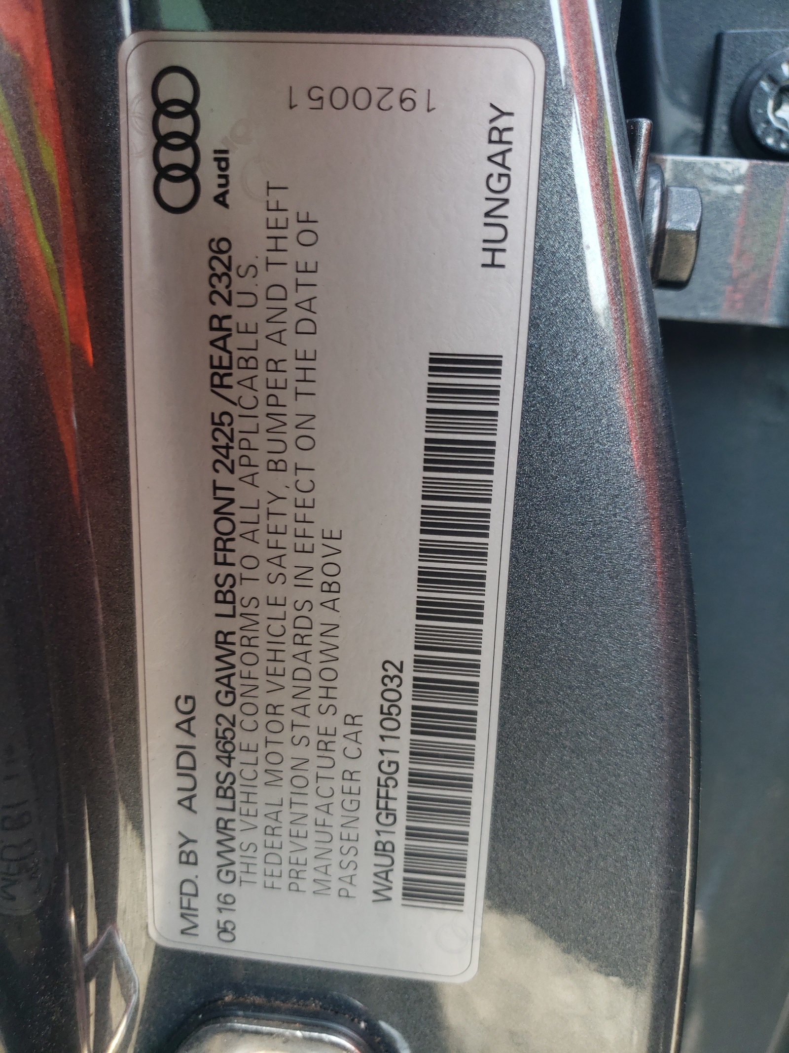 WAUB1GFF5G1105032 2016 Audi S3 Premium Plus