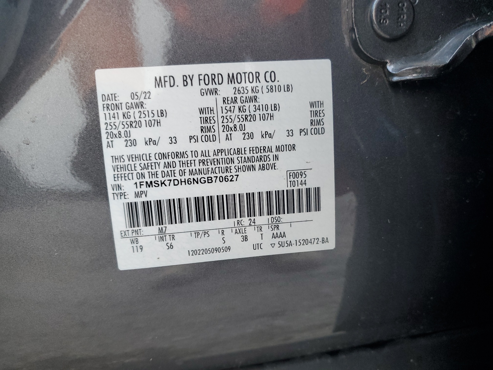 1FMSK7DH6NGB70627 2022 Ford Explorer Xlt