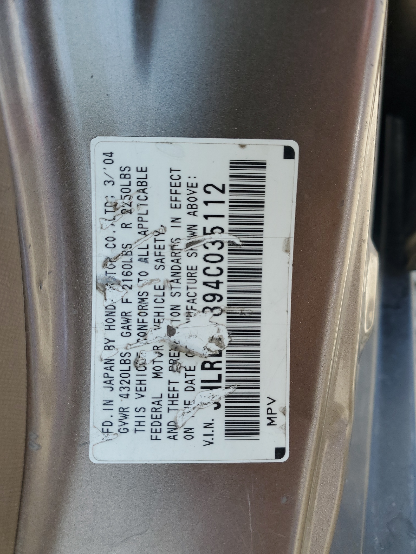 JHLRD77894C035112 2004 Honda Cr-V Ex