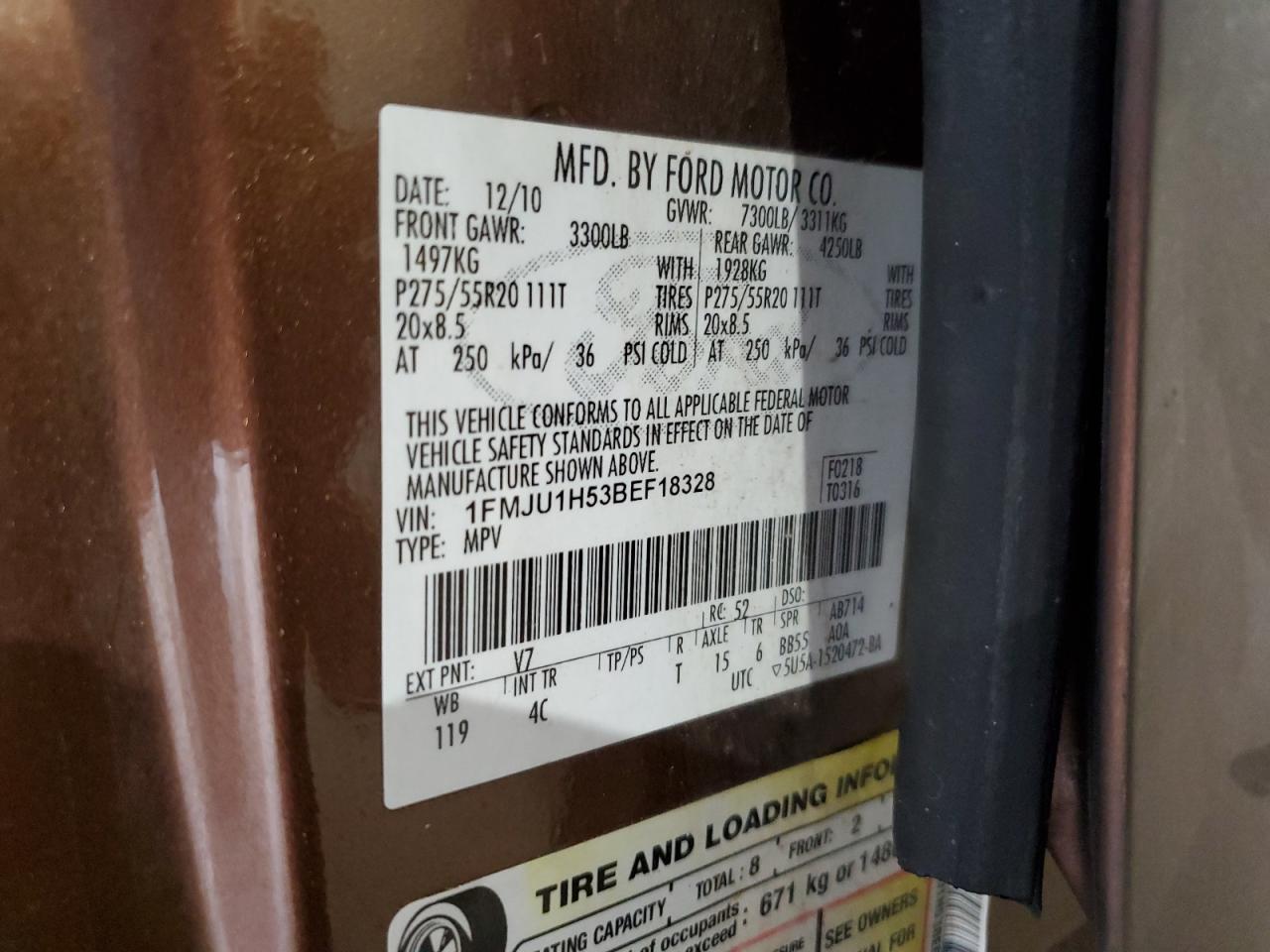 2011 Ford Expedition Xlt VIN: 1FMJU1H53BEF18328 Lot: 64083094