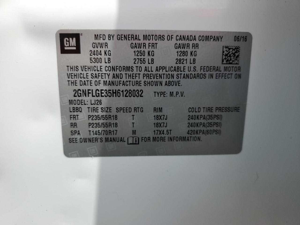 2017 Chevrolet Equinox Premier VIN: 2GNFLGE35H6128032 Lot: 63038954