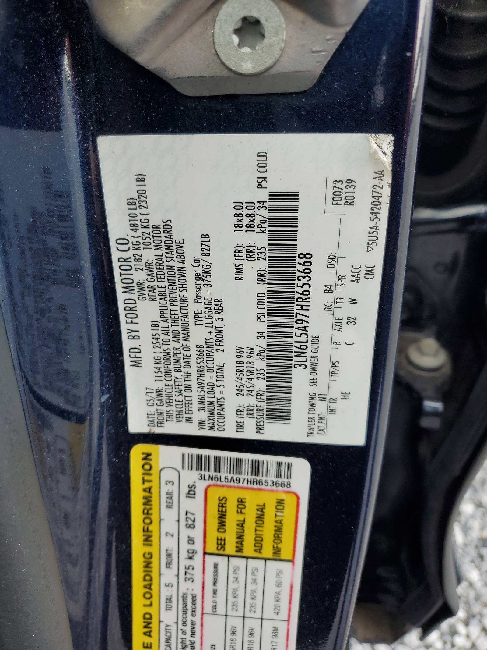 3LN6L5A97HR653668 2017 Lincoln Mkz Premiere