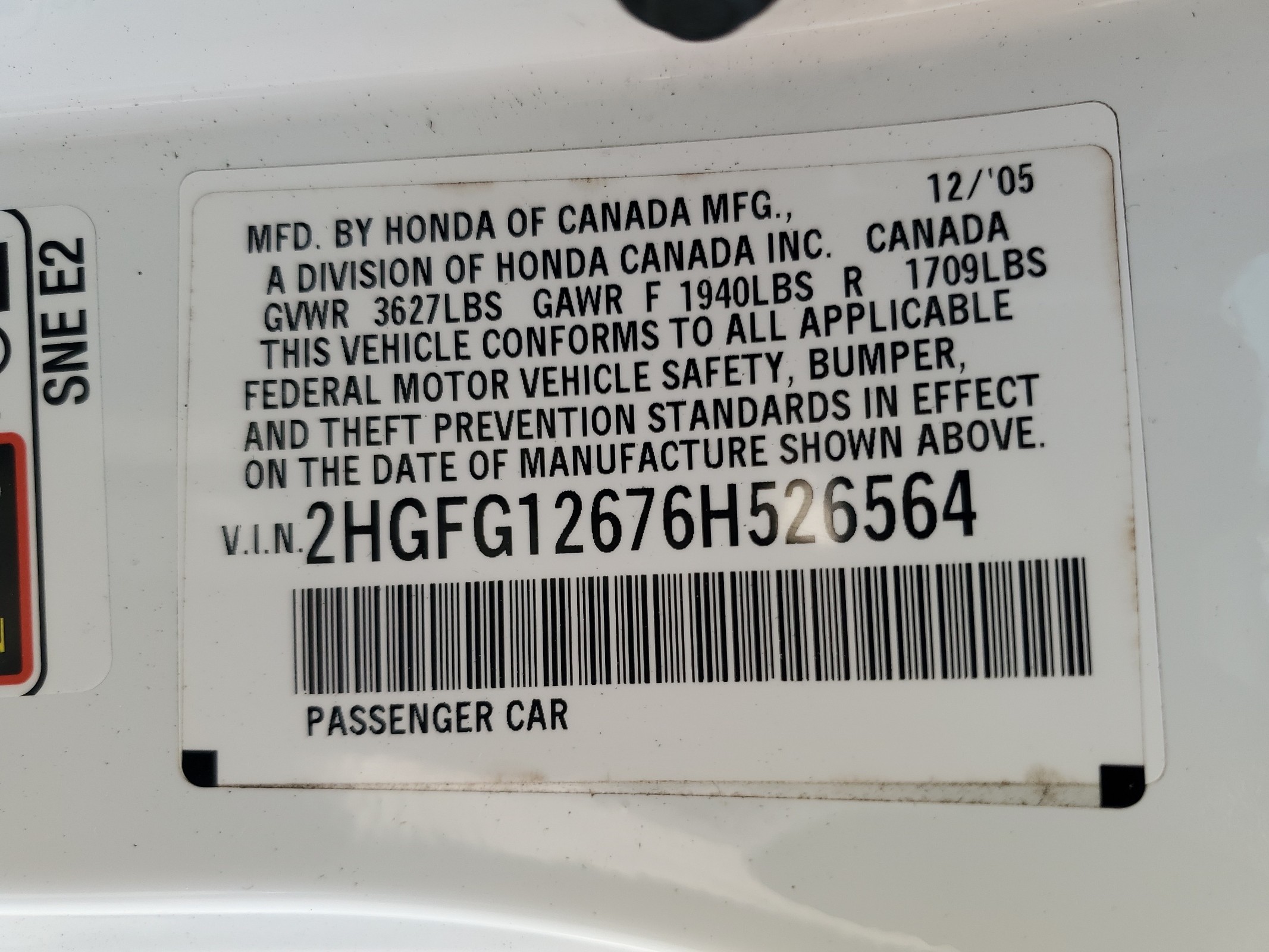 2HGFG12676H526564 2006 Honda Civic Lx 2HGFG12676H526564 2006 Honda Civic Lx