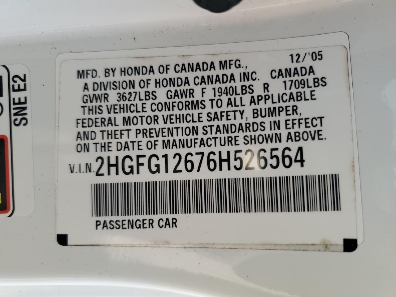 2HGFG12676H526564 2006 Honda Civic Lx