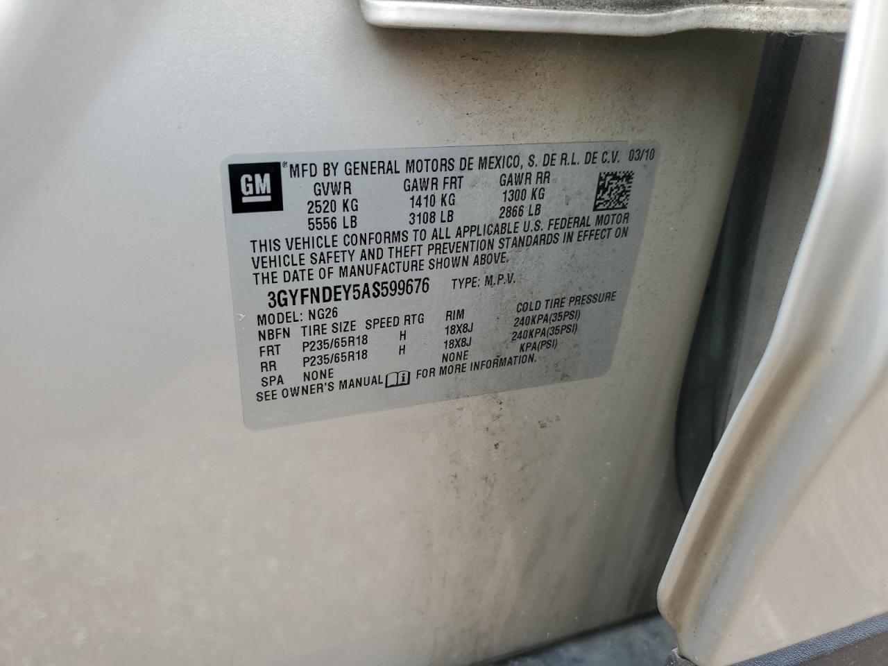 2010 Cadillac Srx Luxury Collection VIN: 3GYFNDEY5AS599676 Lot: 62290454