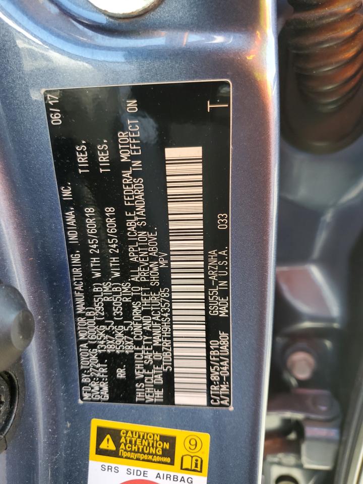 2017 Toyota Highlander Le VIN: 5TDBZRFH9HS435785 Lot: 64513394