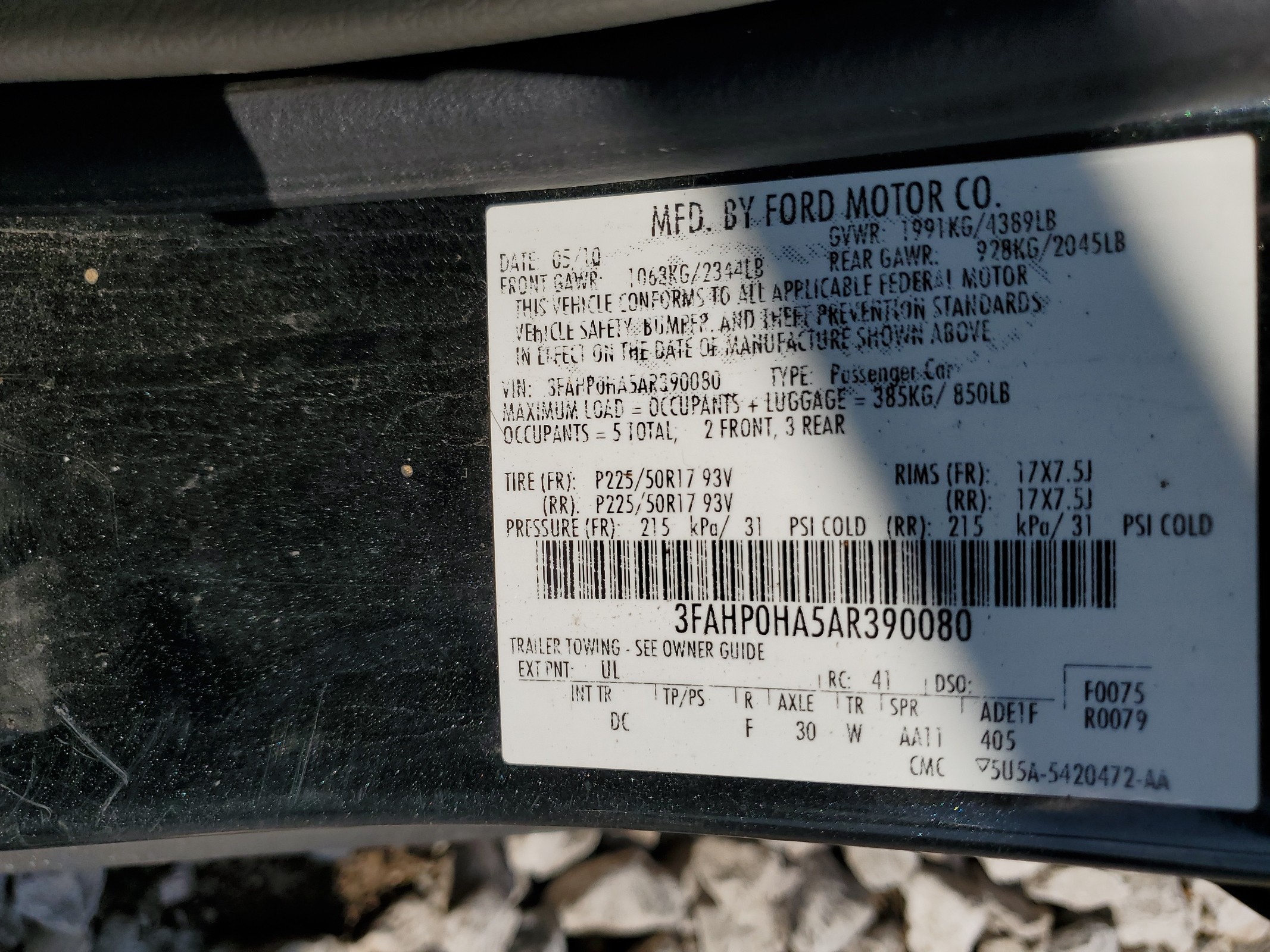 3FAHP0HA5AR390080 2010 Ford Fusion Se