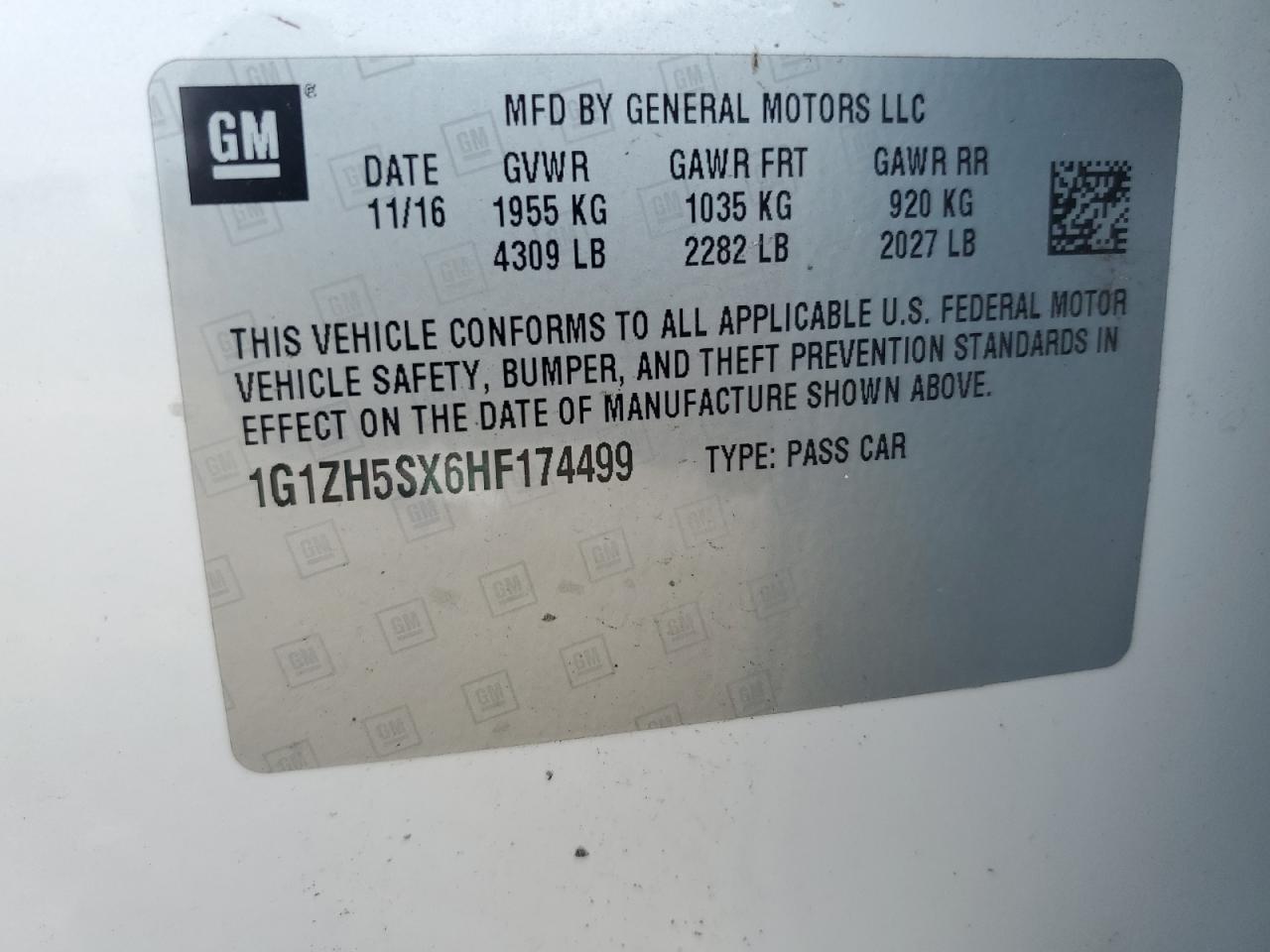 2017 Chevrolet Malibu Premier VIN: 1G1ZH5SX6HF174499 Lot: 60894134