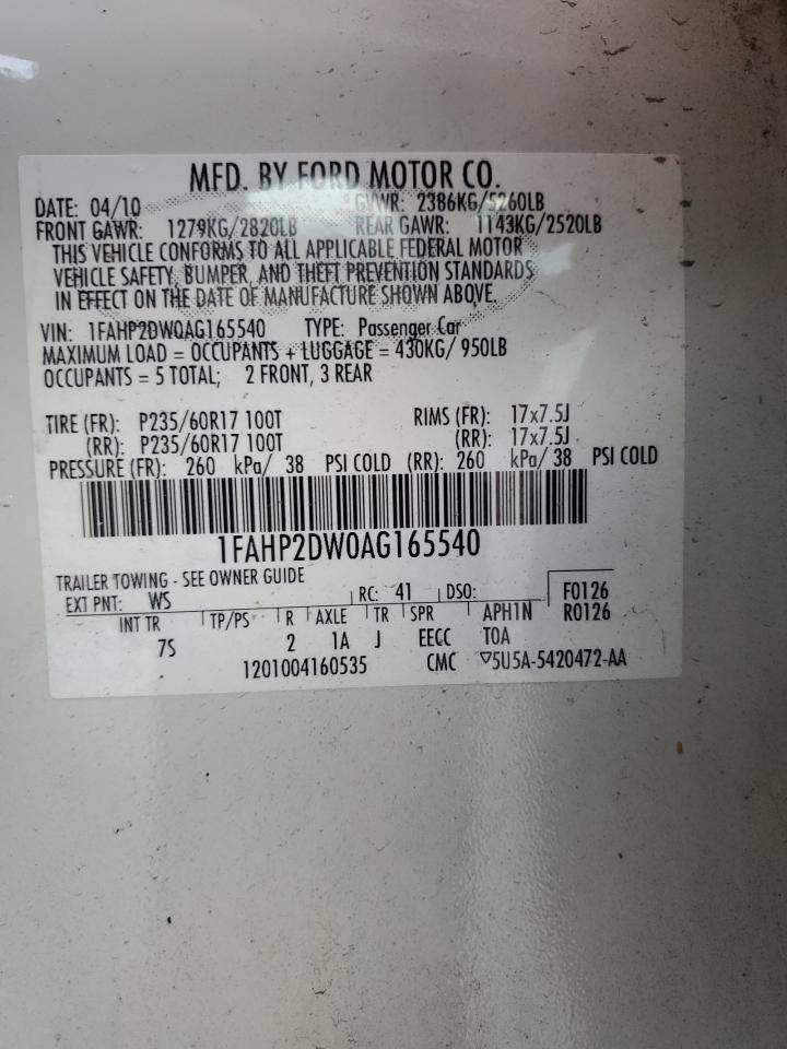 2010 Ford Taurus Se VIN: 1FAHP2DW0AG165540 Lot: 61643344